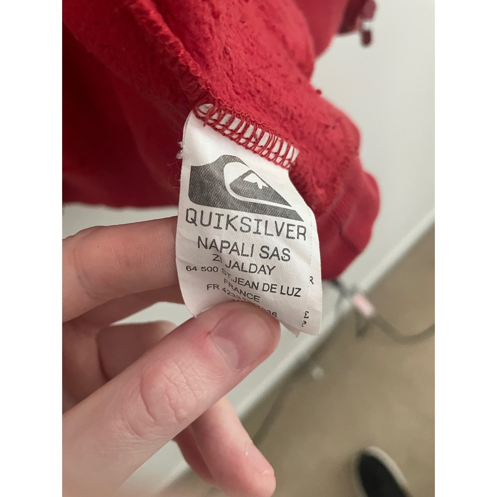 Vintage Y2k Quiksilver Mens Red Zip Up Hoodie Sweatshirt Distressed Logo Size 14 - Picture 5 of 11
